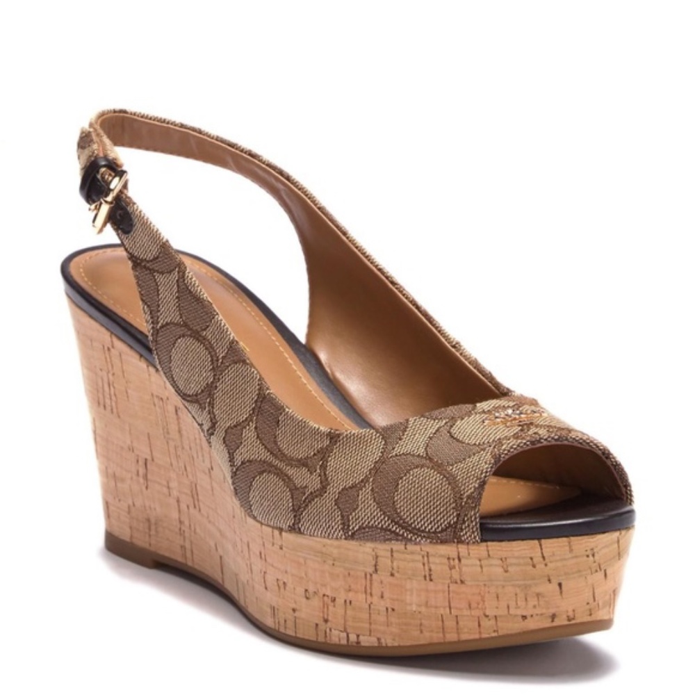 Coach Ferry Signature Jaquard Fabric Wedges Platform Sandals 6.5B